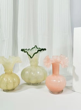 中古风艺术玻璃花瓣异形花器复古风样板间电视柜疏离花瓶装饰品