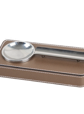 现代轻奢简约高端不锈钢皮革雪茄烟灰缸装饰品样板间客厅软装饰品