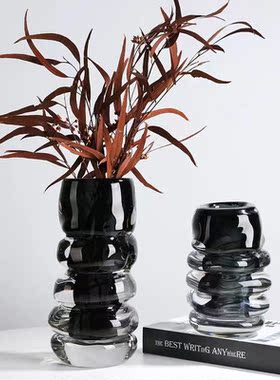 现代轻奢简约手工玻璃艺术几何花器极简加厚手工疏璃原创花瓶摆件