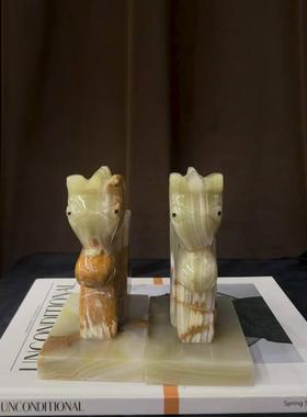 中古风复古风阿富汗天然玉石马头创意书档样板间少众石材动物书立