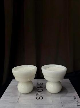 中古风老钱风天然大理石蜡烛香薰摆件样板间售楼处石材蜡烛装饰品