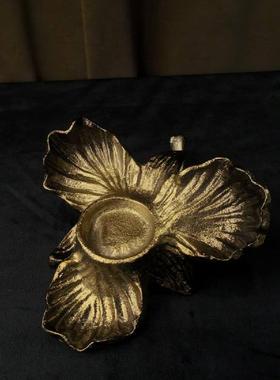 中古风印度进口铝合金花朵烛台摆件复古风样板间抽象叶子烛台摆设