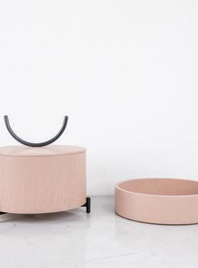 现代简约意式实木创意收纳盒摆件轻奢样板间客厅茶几白蜡木托盘