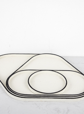 现代轻奢简约不锈钢皮革收纳盘样板间收纳盘茶几金属托盘装饰品