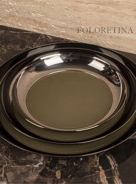 复古风侘寂风胡桃平皮革大理石几何创意托盘样板间茶几台面收纳盘