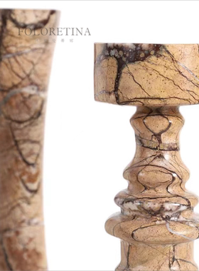 现代侘寂极简意式建筑大理石烛台组合样板间置物架天然石头装饰品