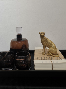 现代轻奢简约纯铜豹子摆件样板间茶几台面组合摆设创意酒器装饰品