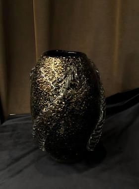 现代简约手工艺术玻璃几何创意花器摆件中古风样板间琉璃花瓶摆设