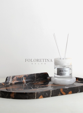 现代轻奢简约天然大理石创意果盘样板间茶几黑洞石收纳盘托盘摆设