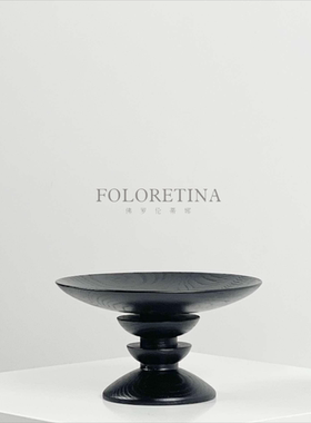 极简意式中古风格胡桃木手工雕刻果盘样板间茶几实木装饰托盘摆设