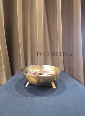 黄铜创意果盘三脚果盘摆件中古风