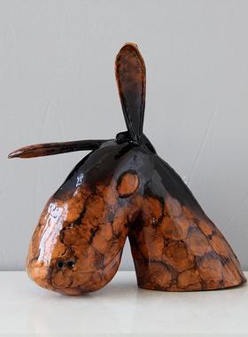 复古风金属铸造抽象叶子异形装饰品摆件中古风样板间书房动物摆设