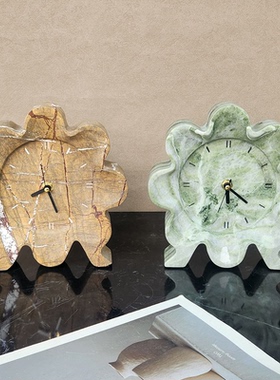 现代简约天然大理石高端创意时钟摆件样板间卧室床头柜桌面闹钟