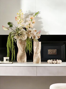 现代简约天然大理石异形创意花器摆件样板间售楼处高端石材花瓶