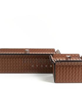 现代轻奢不锈钢皮革方形几何收纳盒样板间茶几简约创意首饰盒摆件