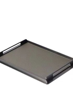 现代简约不不锈钢马毛托盘样板间售楼处客厅茶几皮革托盘收纳盘