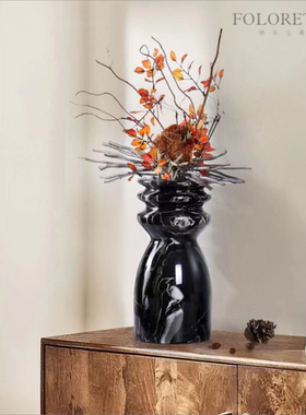 现代轻奢简约银白龙天然大理石创意花器样板间茶几床头柜花瓶摆设