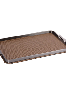 现代轻奢简约不锈钢皮革几何创意托盘样板间售楼处茶几收纳盘摆设