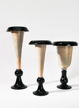 中古风手工玻璃异形创意花瓶复古风样板间蘑菇头肌理疏离花器摆件