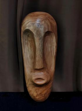 复古风实木艺术人像雕塑摆件侘寂风样板间售楼处陀螺几何创意雕塑