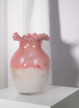 中古风艺术玻璃花瓣异形花器中古风样板间客厅疏离花瓶装饰品摆件