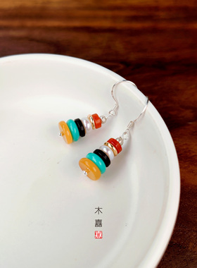 藏式玛尼堆造型耳钩百搭