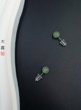 S999纯银天然葡萄石新中式耳钉