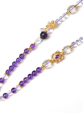 天然白水晶紫水晶珠链子绳万能扣链条百搭吊坠唐卡九尾狐男女款