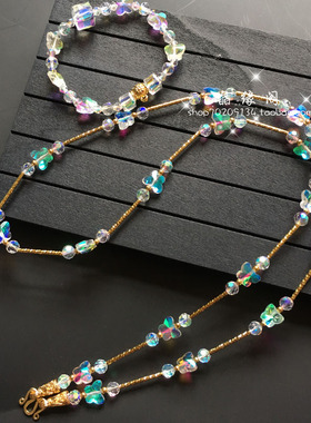 蝴蝶崇迪象神药师玛瑙水晶佛牌链