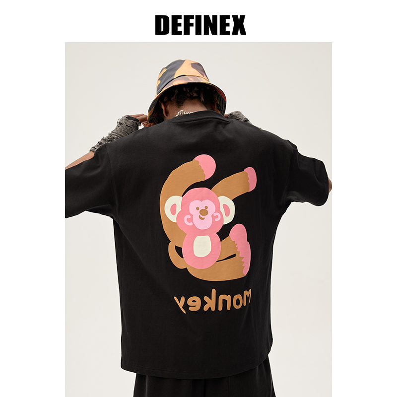 【商场同款】DEFINEX潮牌背后猴子趣味印花短袖T恤男夏季美式半袖 - 图3