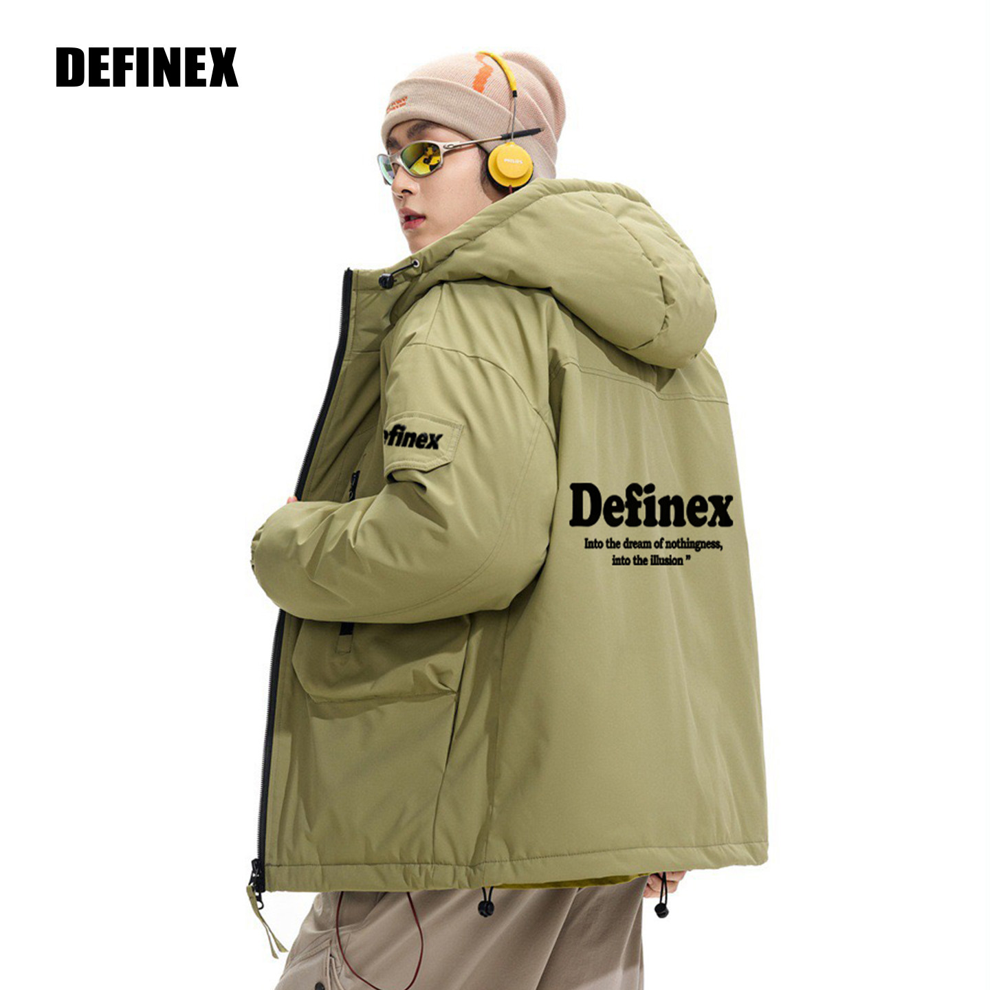 DEFINEX25秋冬潮流户外机能撞色拉链连帽棉服男女款宽松冬季外套