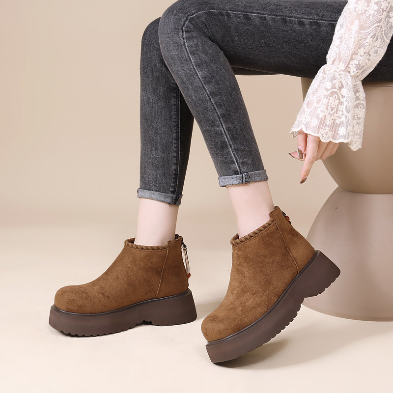 厚底圆头勃肯鞋女2025新款冬季加绒棉鞋学生百搭软底保暖短靴防滑,淘宝优惠券,粉丝福利购,淘宝优惠卷