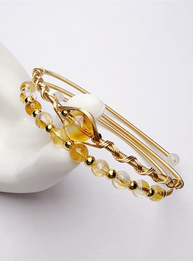 天然水晶绕线手镯灰蓝月光紫水晶青金石14K包金缠绕两圈手环爆款