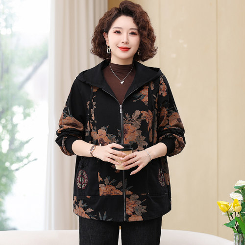妈妈春秋牛仔外套薄款中老年人女装上衣服奶奶纯棉夹克50岁60风衣 - 图0