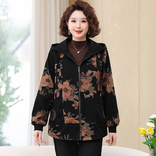 妈妈春秋牛仔外套薄款中老年人女装上衣服奶奶纯棉夹克50岁60风衣 - 图1