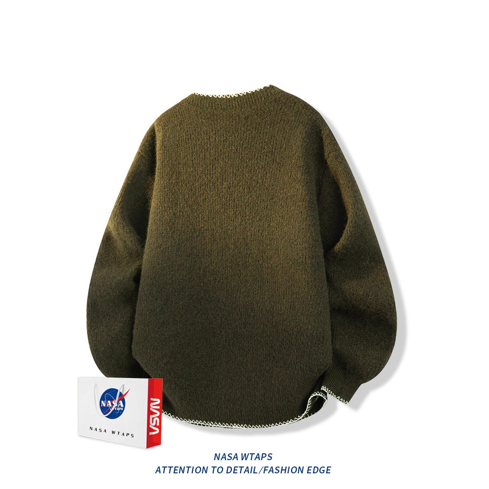 NASA ABOUT美式慵懒风针织羊毛衫男款春秋季新款复古潮牌宽松