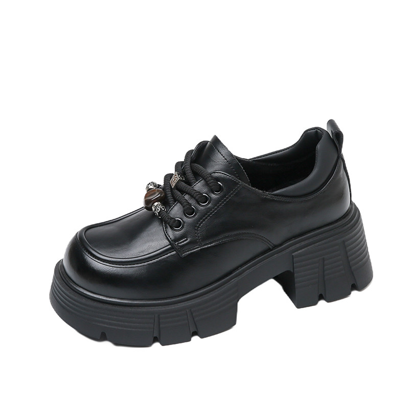 7cm加绒厚底乐福鞋女2026春秋季新款真皮单鞋女系带粗高跟小皮鞋,淘宝优惠券,粉丝福利购,淘宝优惠卷