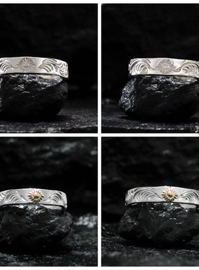 日本直邮手工银饰平打太阳神戒指