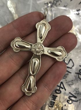 日本制正品银松石大号十字架吊坠