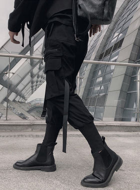 Emo Black Men's Korean Fashion Casual Cargo Pants for Men Ca
