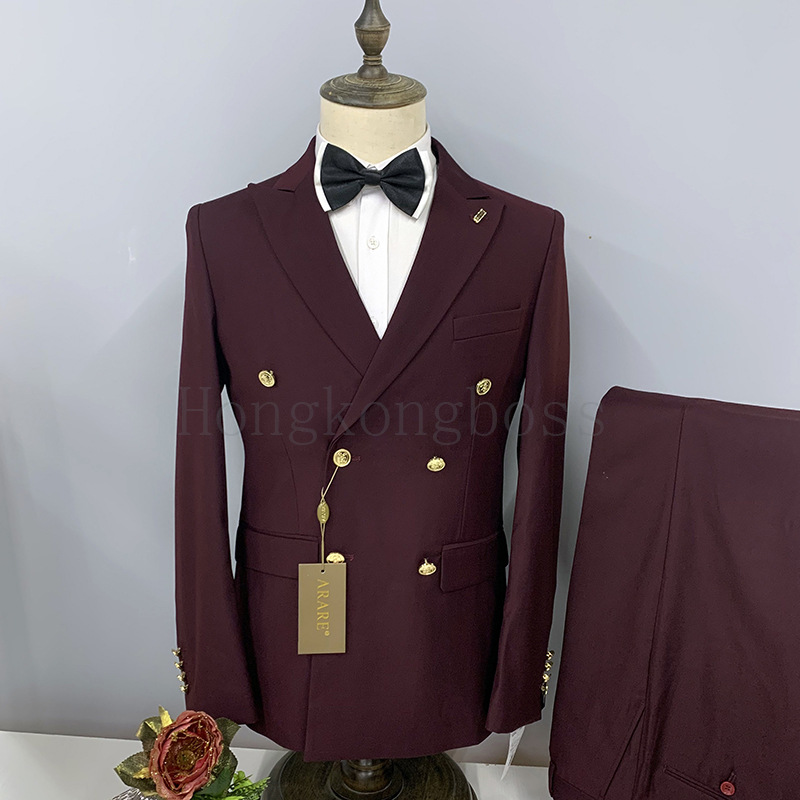 2 Pcs Suit Set Blazers Jacket Pants / Fashion Men Casual Bus - 图2