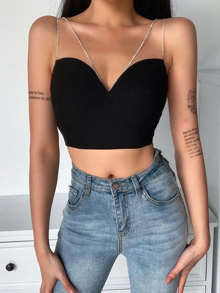 InstaHot Sexy Spaghetti Strap Cami Slim Cropped Top Women Su - 图2