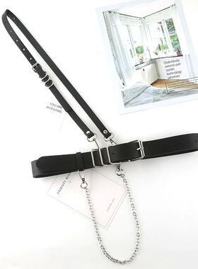 Punk Belt Women Dress Wide Chain Waistband Leather harness L