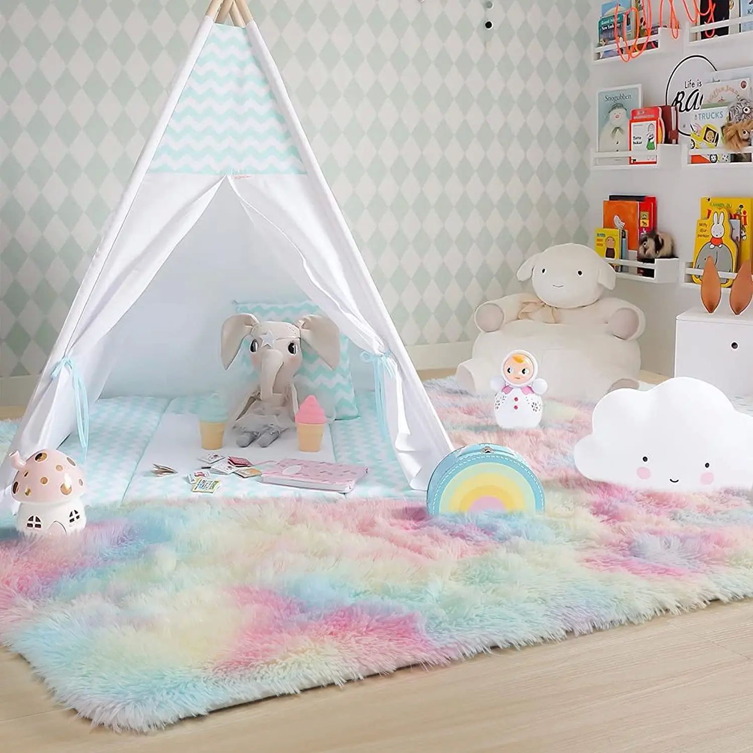 Hairy Rainbow Rugs for Children Bedroom Soft Furry Carpets L - 图3