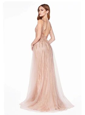 Sexy Rose Gold Glitter Long Prom Dresses V Neck Tulle Crysta