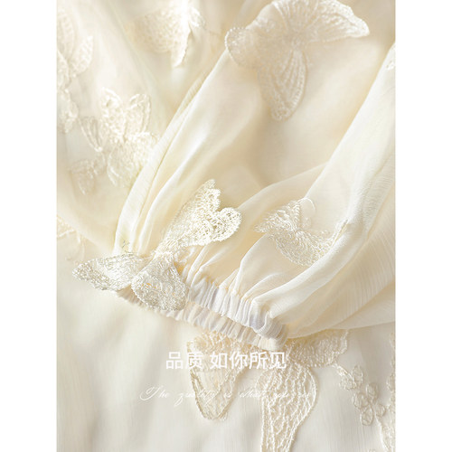 COCOBELLA立体蝴蝶贴布绣雪纺衫女法式浪漫轻薄气质开衫LC3202 - 图3