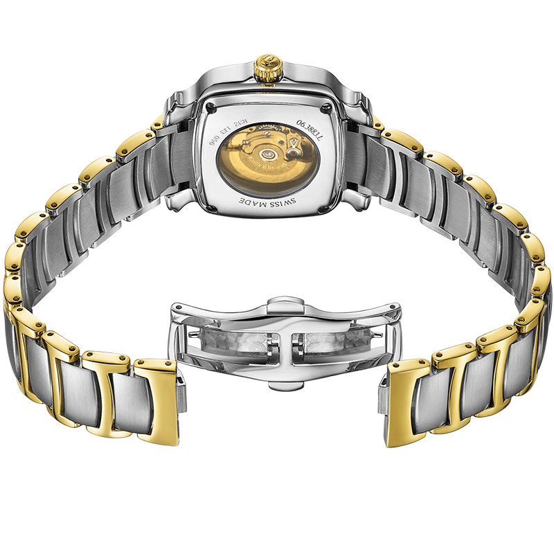 瑞士艾米龙官方正品明珠系列镶钻间金钢带机械女表