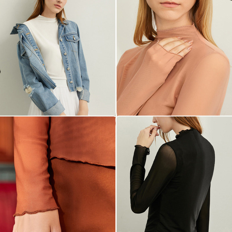 amii网纱2022秋季新款半高领打底衫 amii克莱T恤