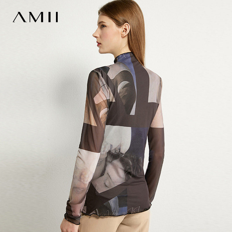 amii旗舰薄蕾丝网纱女春艾米打底衫 amii克莱T恤