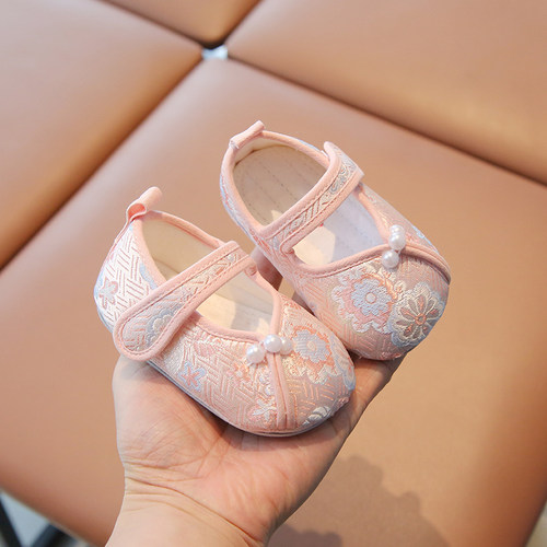 汉服鞋子女童布鞋新中式国风宝宝周岁鞋子女宝宝公主鞋礼服鞋古风 - 图1